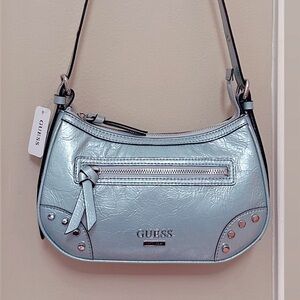 BNWT-Guess Distressed Blue Metallic Chanera Mini Shoulder Bag
